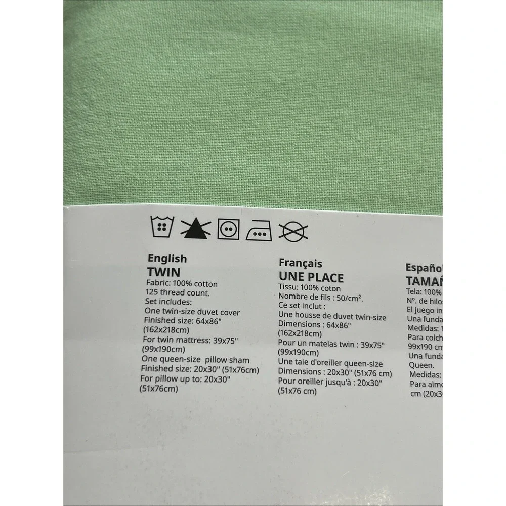 New IKEA ANGSLILJA Twin Duvet Cover with Pillowcase Light Green bed Set